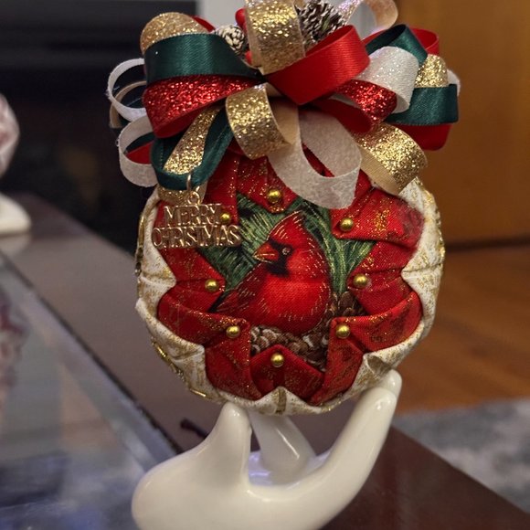 Christmas Tree Ornament, Cardinal Bird, Handmade Quilted Christmas Tree Ornament - Picture 14 of 16